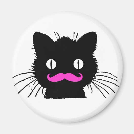 AIMANT CHAT NOIR FUNNY ROSE MUSTACHE (Devant)