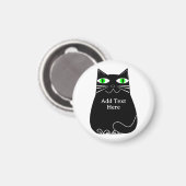 Aimant Chat noir gras avec yeux verts Texte personnalisé (Recto/Verso)