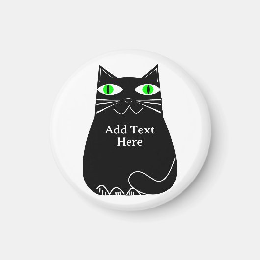 Aimant Chat noir gras avec yeux verts Texte personnalisé (Devant)