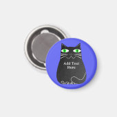 Aimant Chat noir gras avec yeux verts Texte personnalisé  (Recto/Verso)