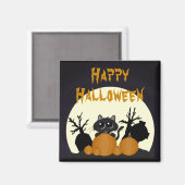 Aimant Chat noir Halloween avec Citrouilles dans un cimet (Recto/Verso)