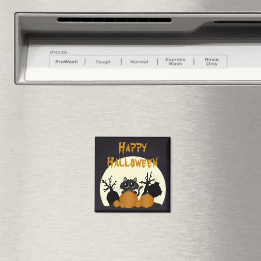 Aimant Chat noir Halloween avec Citrouilles dans un cimet (In Situ (Lave-vaisselle))