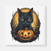 Aimant Chat noir Halloween Citrouilles effrayants Lune Ch (Devant)