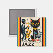 Aimant Chat Noir HepCat d'Ère du Jazz Milieu du Siècle (Recto/Verso)