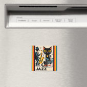 Aimant Chat Noir HepCat d'Ère du Jazz Milieu du Siècle (In Situ (Lave-vaisselle))