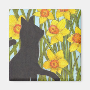 Aimant Chat noir jonquille de printemps