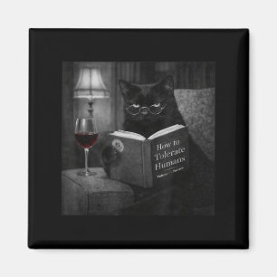 Aimant Chat Noir Lisant un Livre Drôle Photo Rétro de Cha