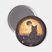 Aimant chat noir & lune "or" (Recto/Verso)