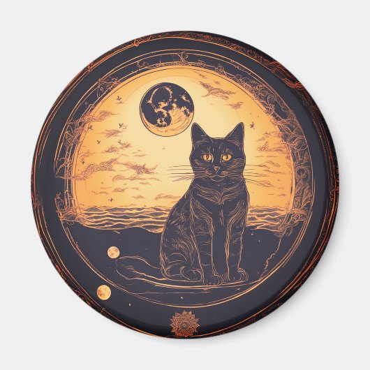 Aimant chat noir & lune "or" (Devant)