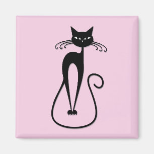 Aimant Chat noir maigre fantaisiste rose