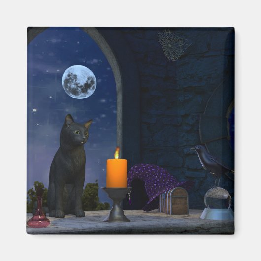 Aimant Chat noir mignon à la chandelle (Devant)