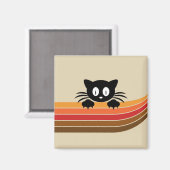 Aimant Chat noir mignon avec rayures rétro (Recto/Verso)