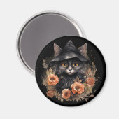 Aimant Chat noir mignon dans le Casquette d'une sorcière (Recto/Verso)