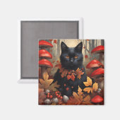 Aimant Chat noir mignon en forêt d'automne (Recto/Verso)