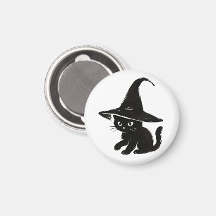 Aimant Chat noir minimaliste avec un design de chapeau de
