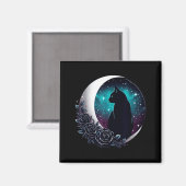 Aimant Chat Noir Mystique Avec Lune Et Roses Céleste (Recto/Verso)