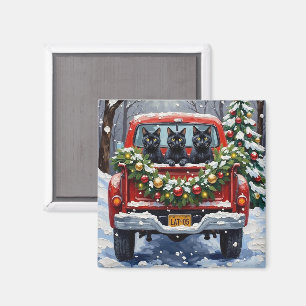 Aimant Chat Noir Noël Camion Rouge Fêtes