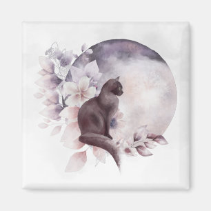 Aimant Chat noir par une Pleine lune magique