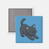 Aimant Chat noir s'étirant sur fond bleu (Recto/Verso)