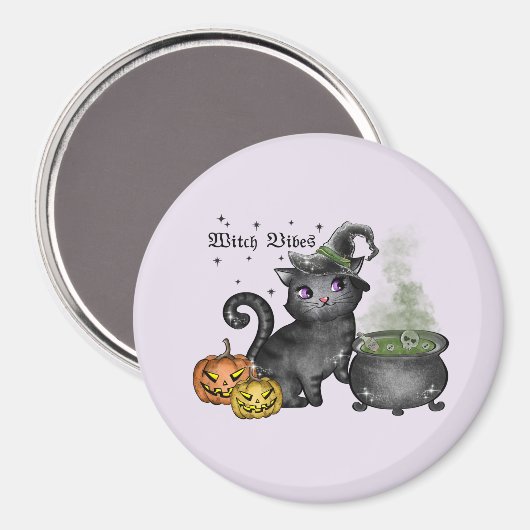 Aimant Chat noir sorcière | Vibes sorcières (Recto/Verso)