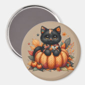 Aimant Chat noir sur Citrouille avec Motif de courtepoint (Recto/Verso)