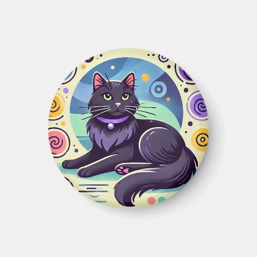 Aimant Chat noir sur fond vivement coloré (Devant)