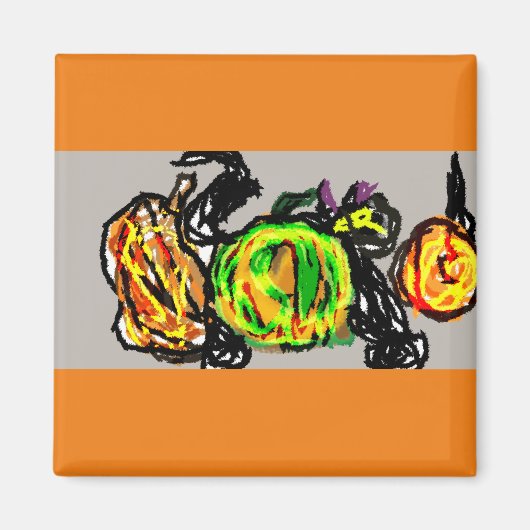 Aimant Chat noir trois citrouilles (Devant)