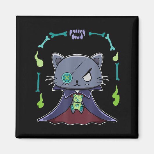 Aimant Chat noir vampire Dracula et ours en peluche pour (Devant)