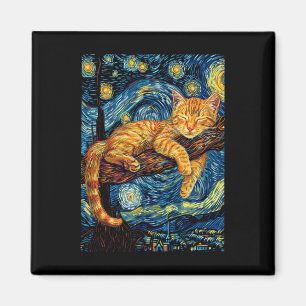 Aimant Chat Nuit Étoilée Van Gogh Chat Pour Amoureux des