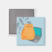 Aimant Chat orange qui travaille (Recto/Verso)