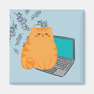 Aimant Chat orange qui travaille