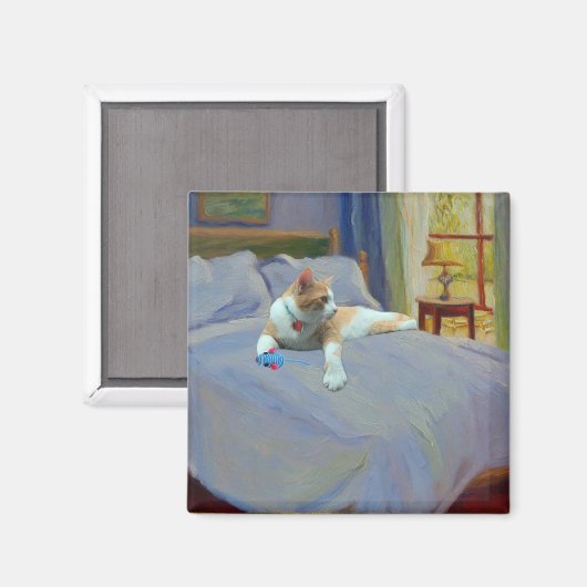 Aimant Chat orange sur le lit (Recto/Verso)