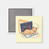 Aimant Chat ordinateur couché mignon (Recto/Verso)