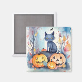 Aimant Chat Oriental Bleu d'Halloween avec des Citrouille (Recto/Verso)