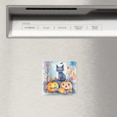 Aimant Chat Oriental Bleu d'Halloween avec des Citrouille (In Situ (Lave-vaisselle))