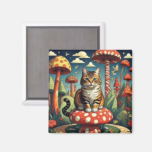 Aimant Chat parmi les champignons (Recto/Verso)