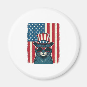 Aimant Chat Patriotique Drapeau Gravure Vintage Design de