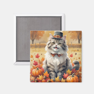 Aimant Chat Persan dans l'art de Thanksgiving aux feuille