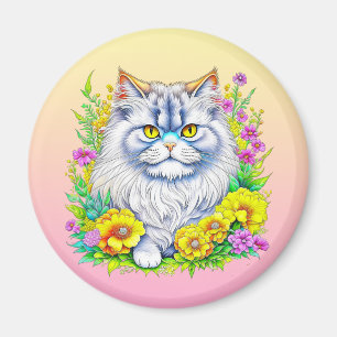 Aimant Chat persan en fleurs Personnalisé