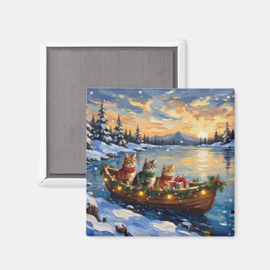 Aimant Chat Persan Noël Bateau Fêtes (Recto/Verso)
