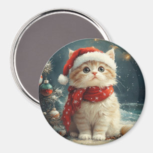 Aimant Chat Persan Noël Vintage Plage