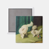 Aimant Chat perse blanc avec deux chatons (Recto/Verso)