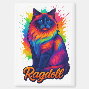 Aimant Chat Pop-Art Ragdoll - Rue Neon colorée