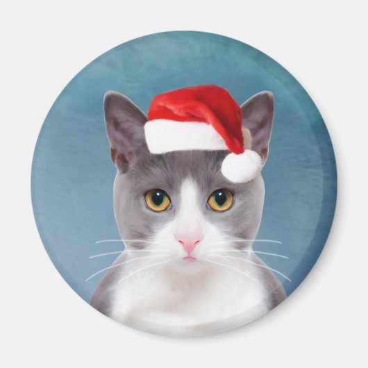 Aimant Chat portant le Santa Hat Portrait de Noël (Devant)