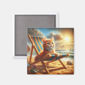 Aimant Chat Pousss sur une plage, chatte douce (Recto/Verso)