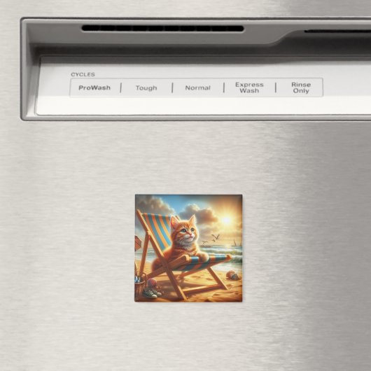 Aimant Chat Pousss sur une plage, chatte douce (In Situ (Lave-vaisselle))