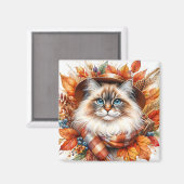Aimant Chat Ragdoll À L'Automne Avec Écharpe (Recto/Verso)