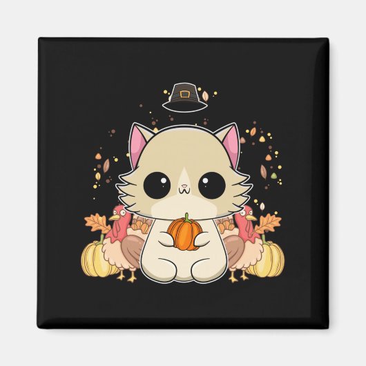 Aimant Chat Ragdoll Anime Chaton Action de grâce Dinde (Devant)