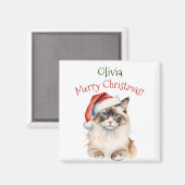 Aimant Chat Ragdoll de Noël Aquarelle (Recto/Verso)