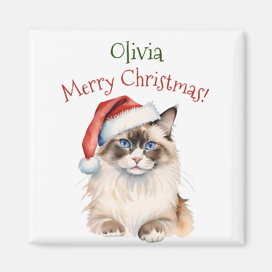Aimant Chat Ragdoll de Noël Aquarelle (Devant)